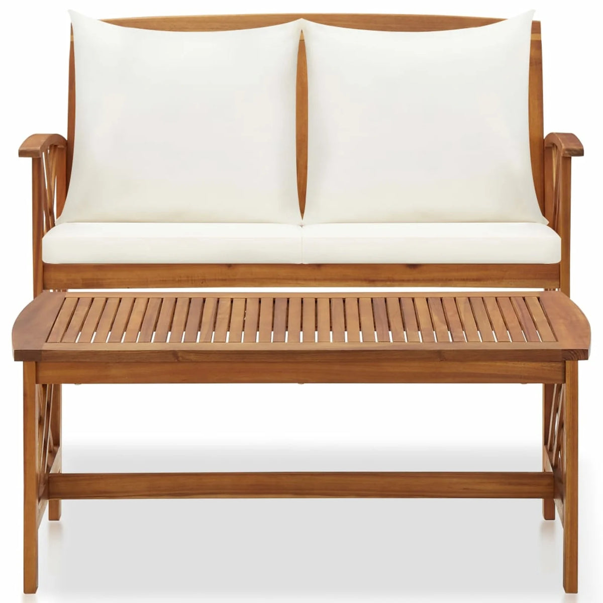 2 Piece Outdoor Conversation Set with White Cushion and Coffee Side Table Acacia Wood Sectional Sofa Set P5931