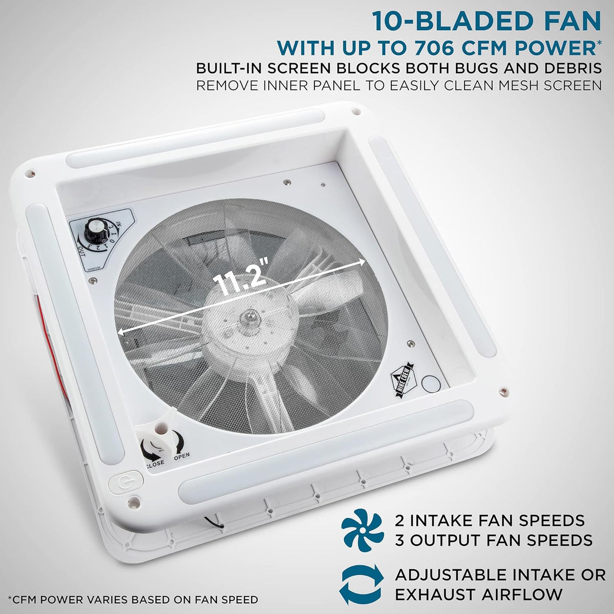 14” RV Roof Vent Fan with 3 Speed Intake & Exhaust and White Lid T80744