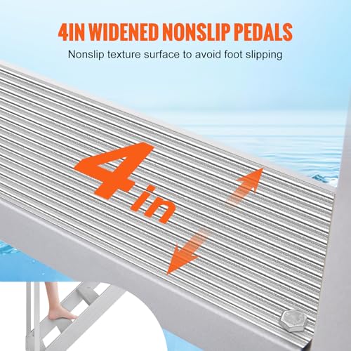 4 Steps 500lbs Adjustable Aluminum Dock Stairs with Handrails J68799