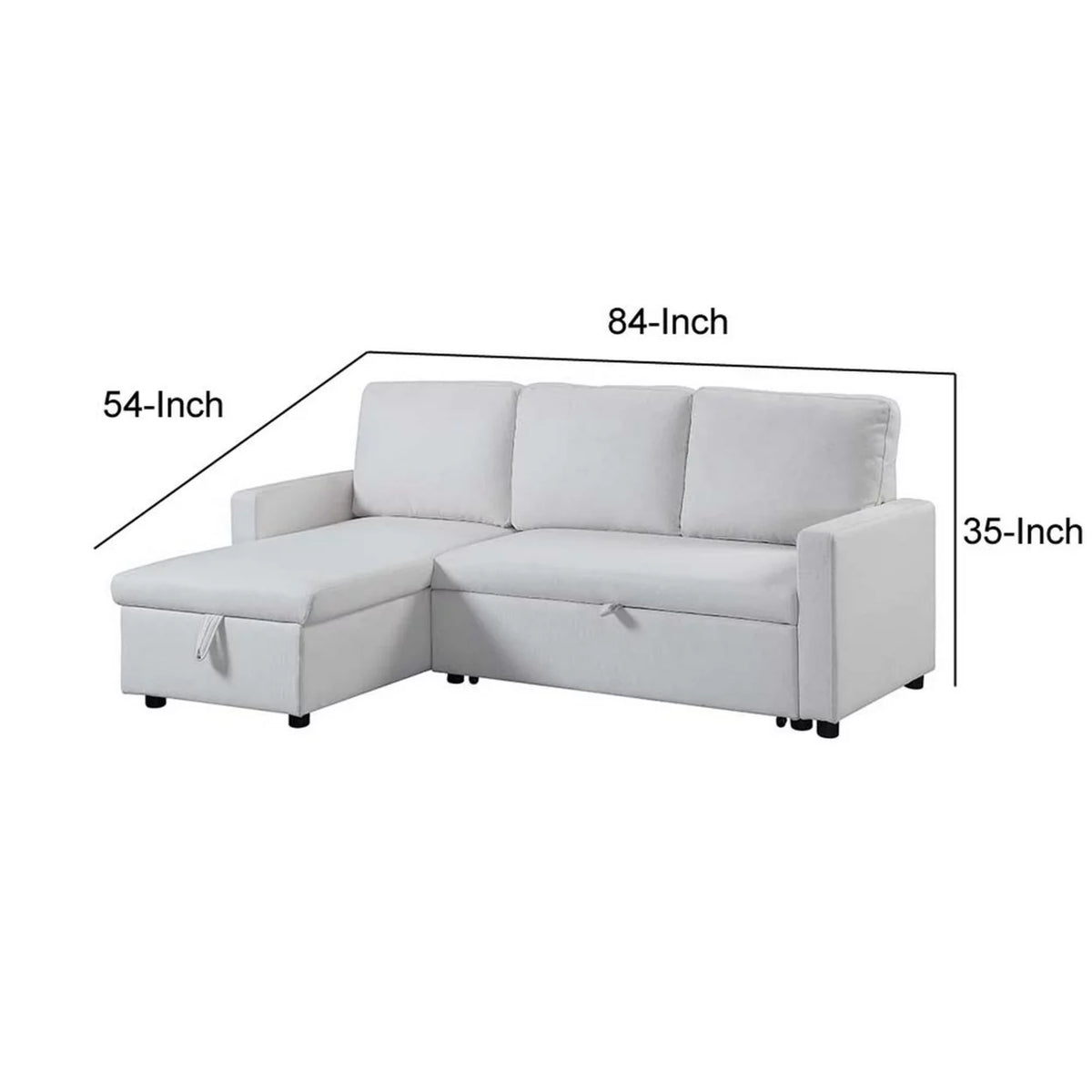 84 Inch White Fabric Sectional Sofa with Storage Chaise H995