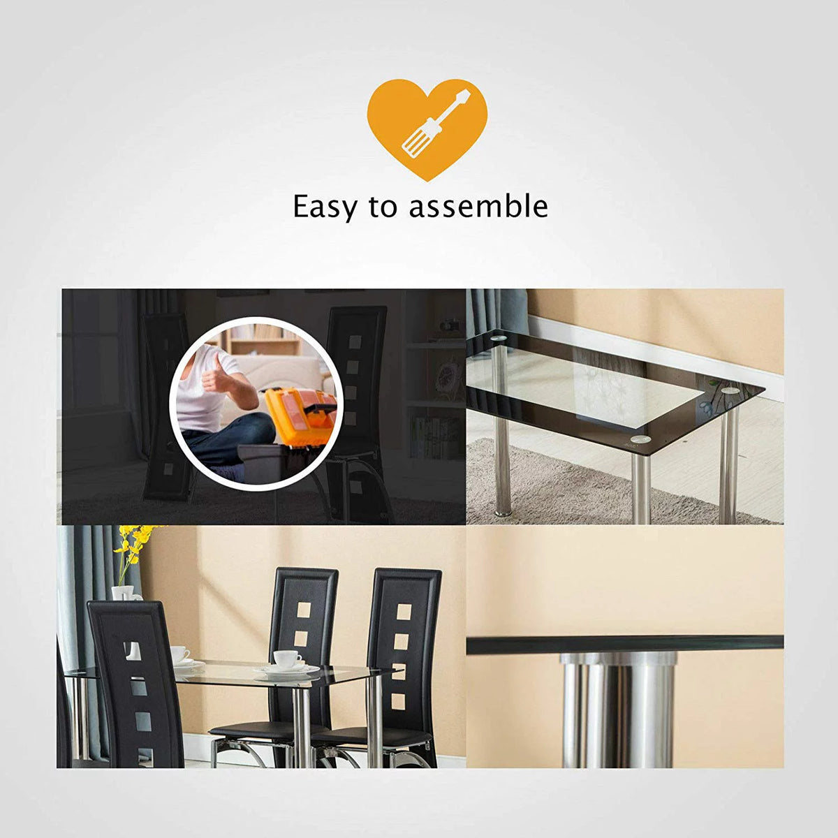 5 Piece Tempered Glass Dining Table Set with 4 Chairs Y13185