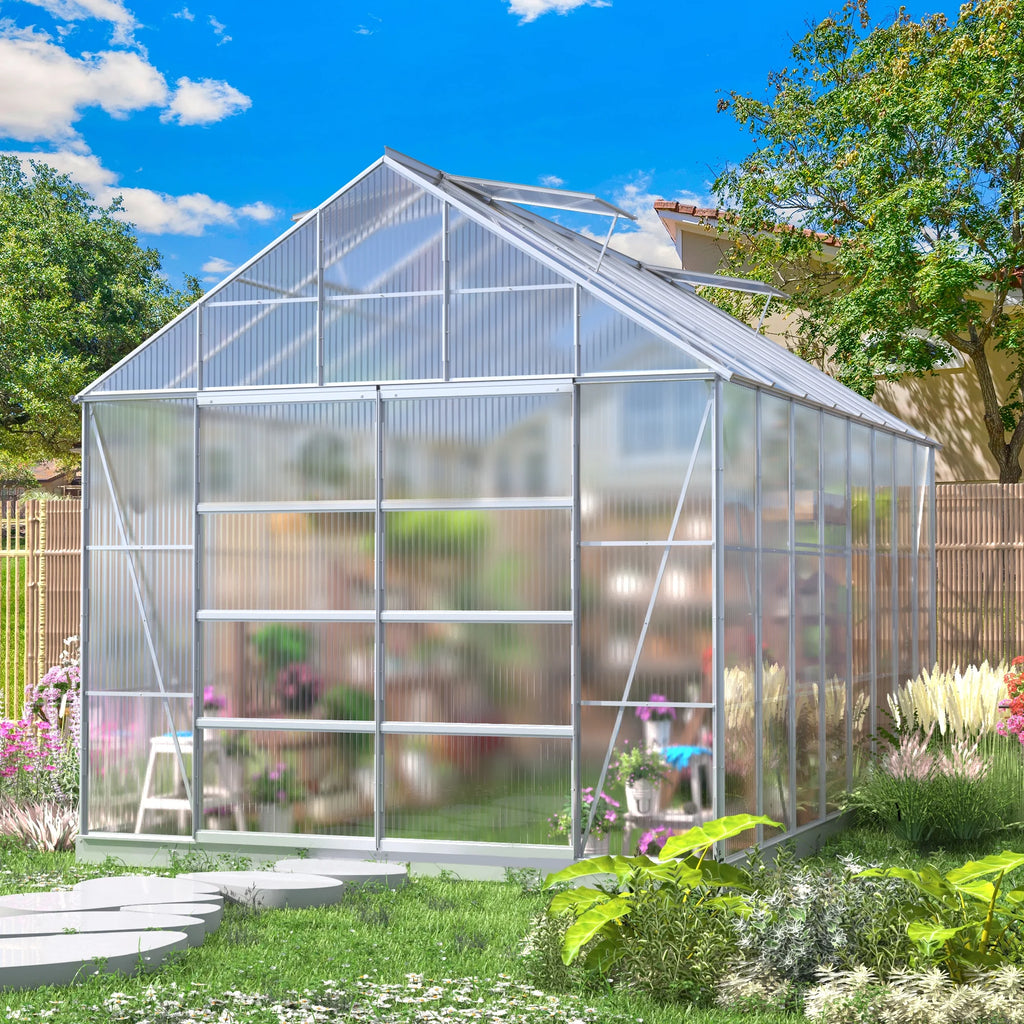 10' x 16' Walk-in Polycarbonate Greenhouse with Adjustable Roof Vent A275388