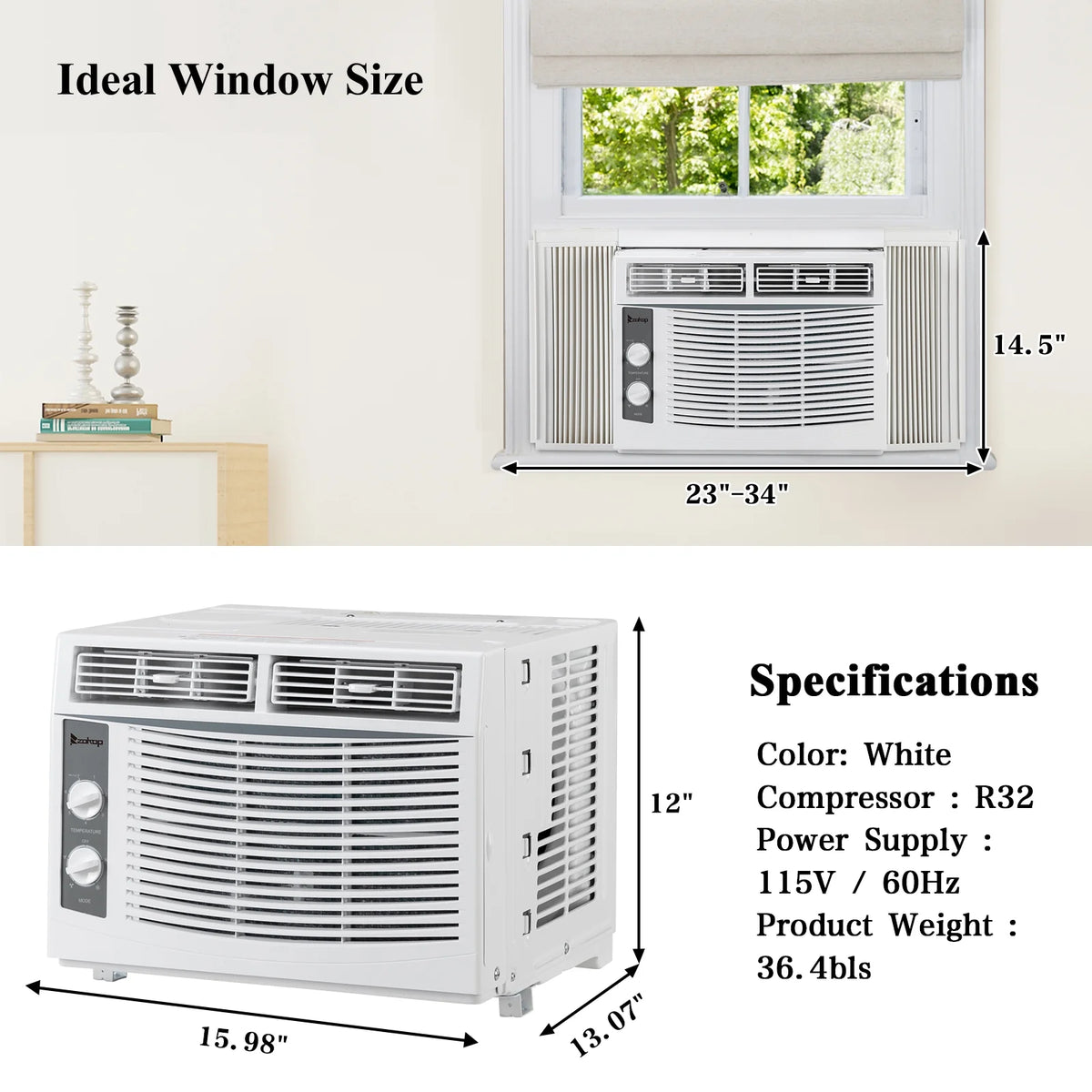 5000 BTU 115V White Window-Mounted Compact Air Conditioner M450