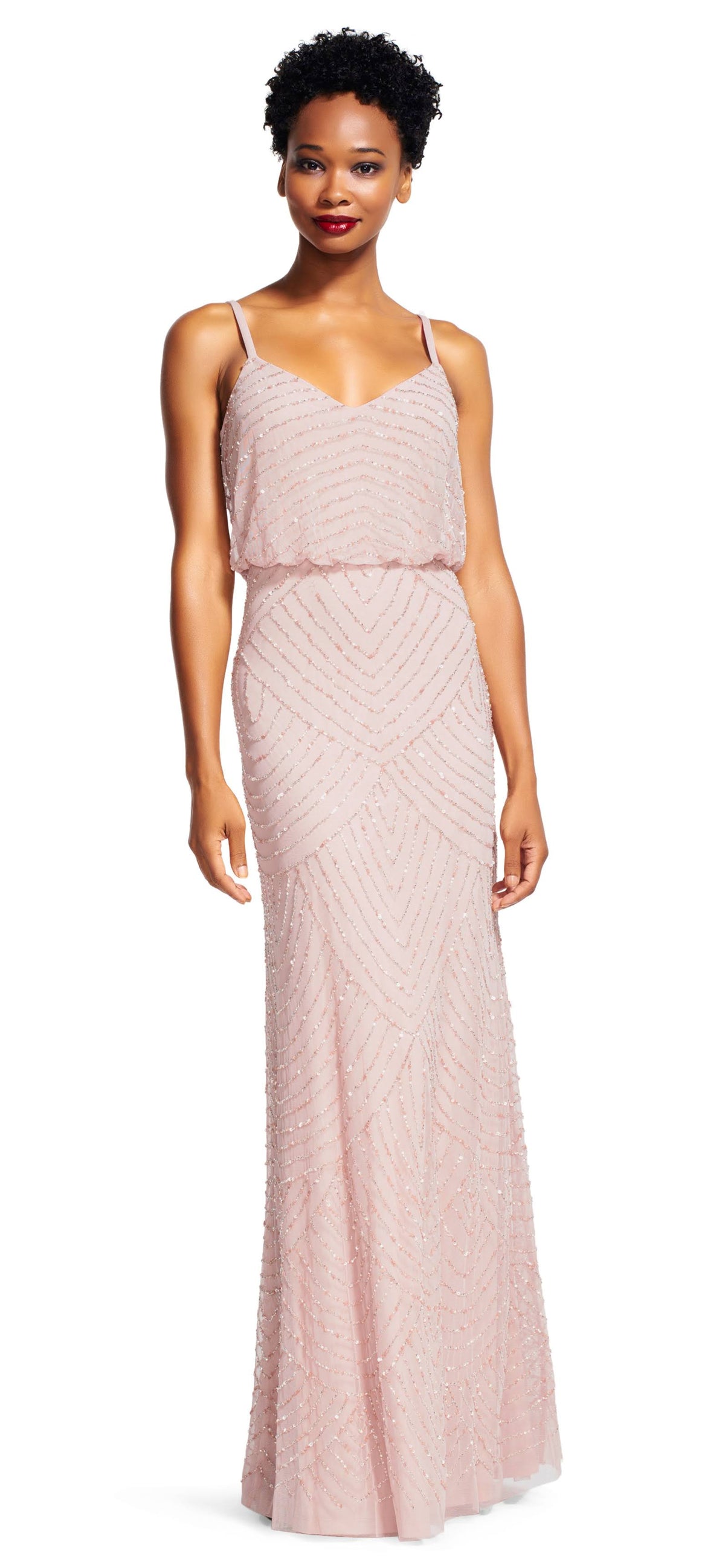 Beaded Blouson Gown, Blush, Size: 10 Y786