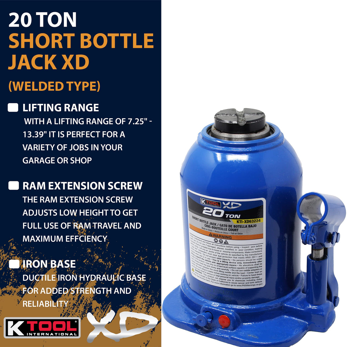 20 Ton Short Hydraulic Bottle Jack S449
