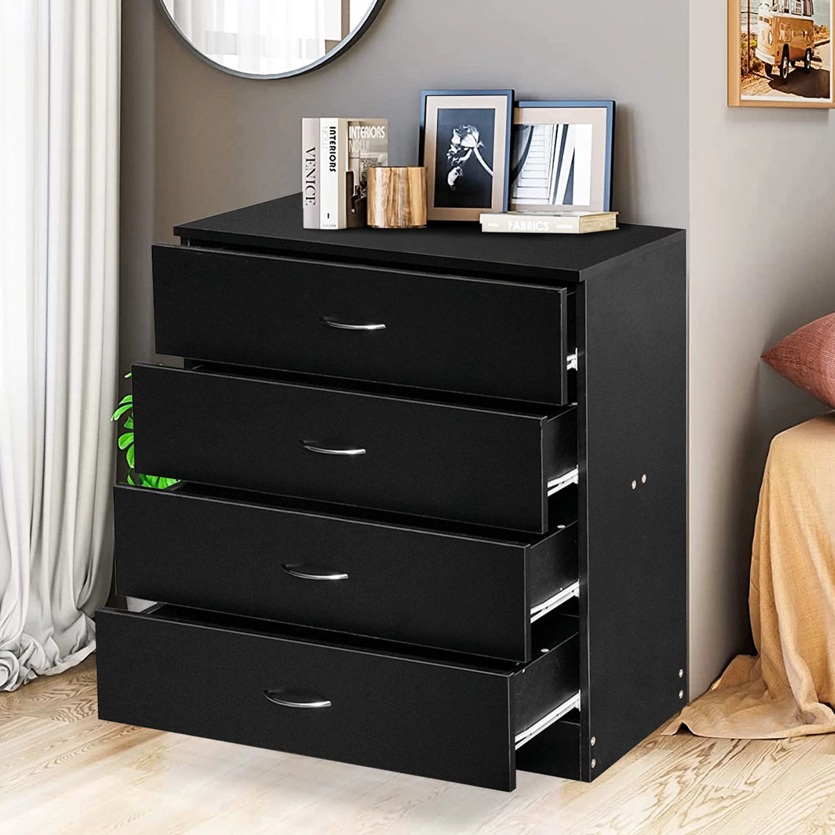 Black 4 Drawer Wood Dresser L558541