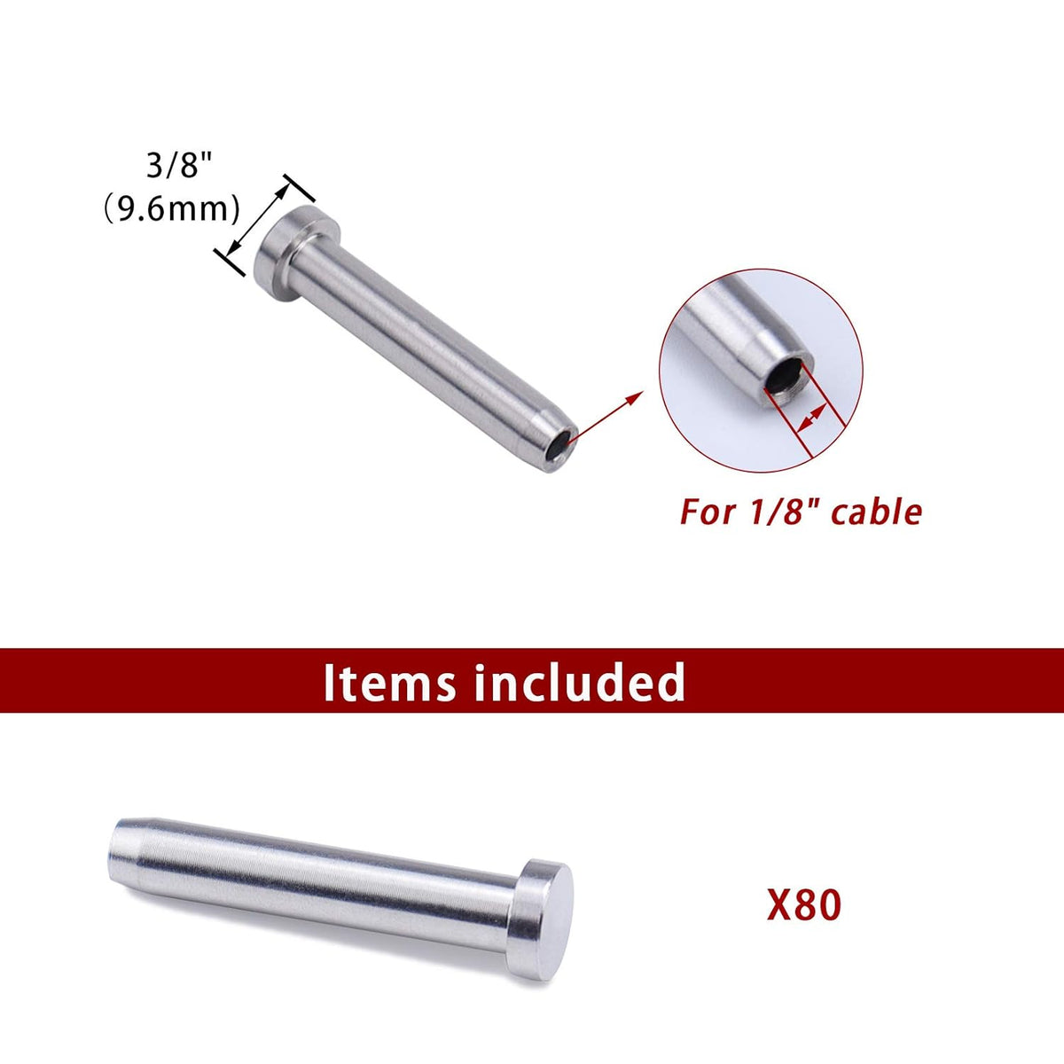 80Pack 1/8 T316 Stainless Steel Cable Railing Kit Hardware Terminal End Fitting F96978