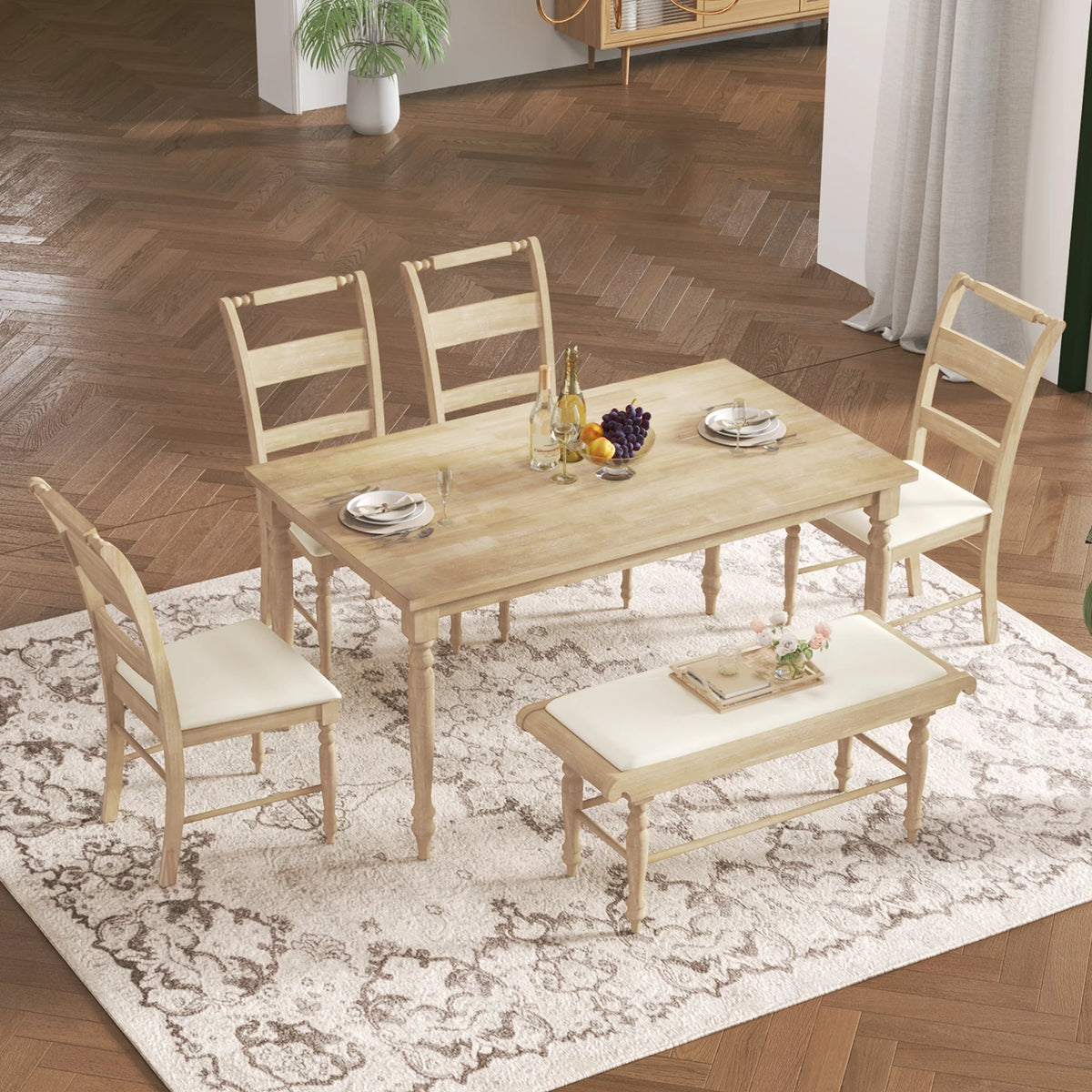 6-Piece Dining Set with Upholstered Chairs and Bench M6672