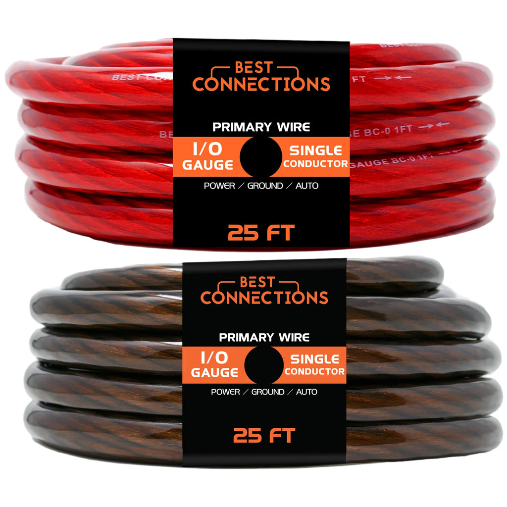 1/0Ga 25ft Black/Red Translucent Car Power/Ground Wire 50ft X4765