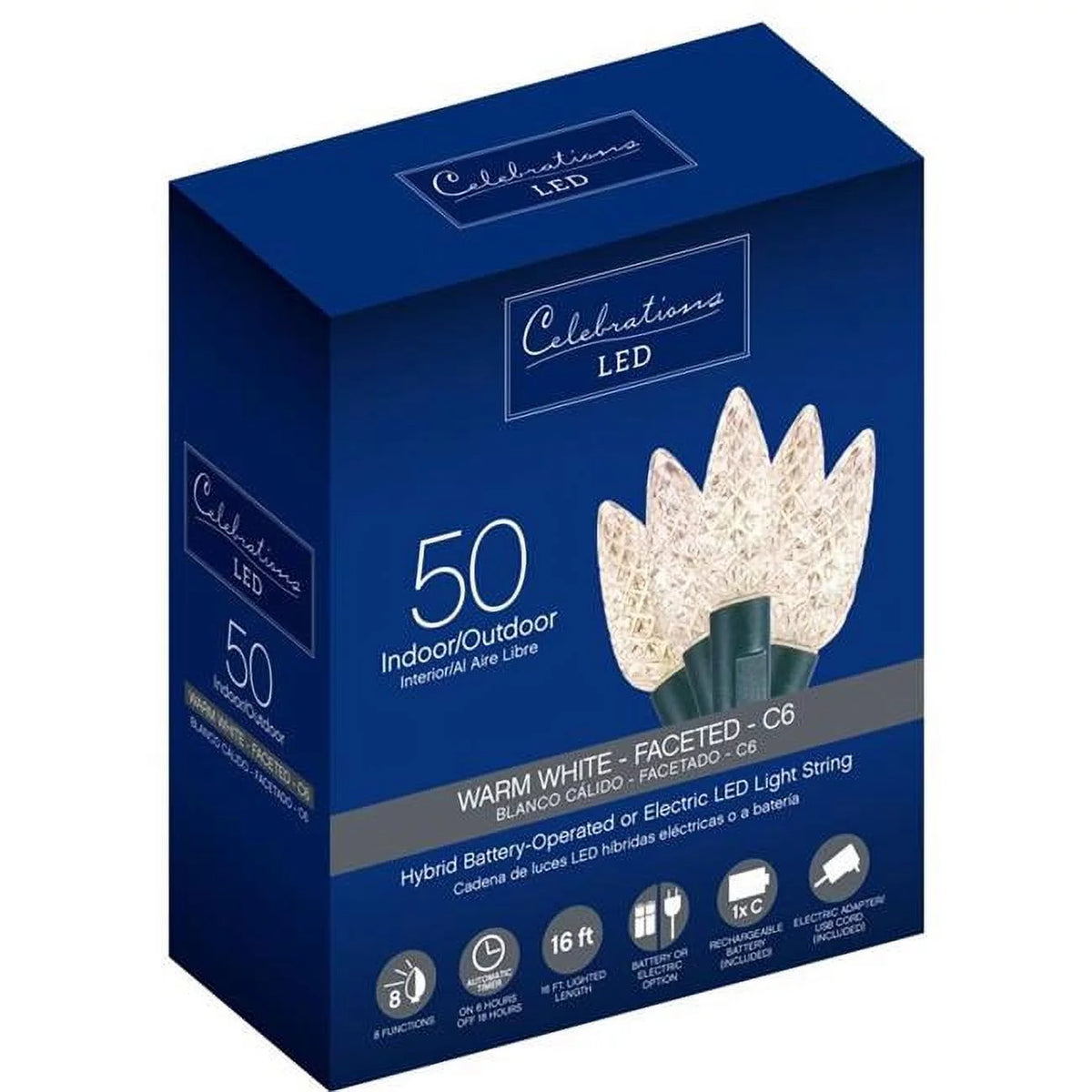 16 ft. LED C6 String Christmas Lights, Warm White - 50 Count R53413