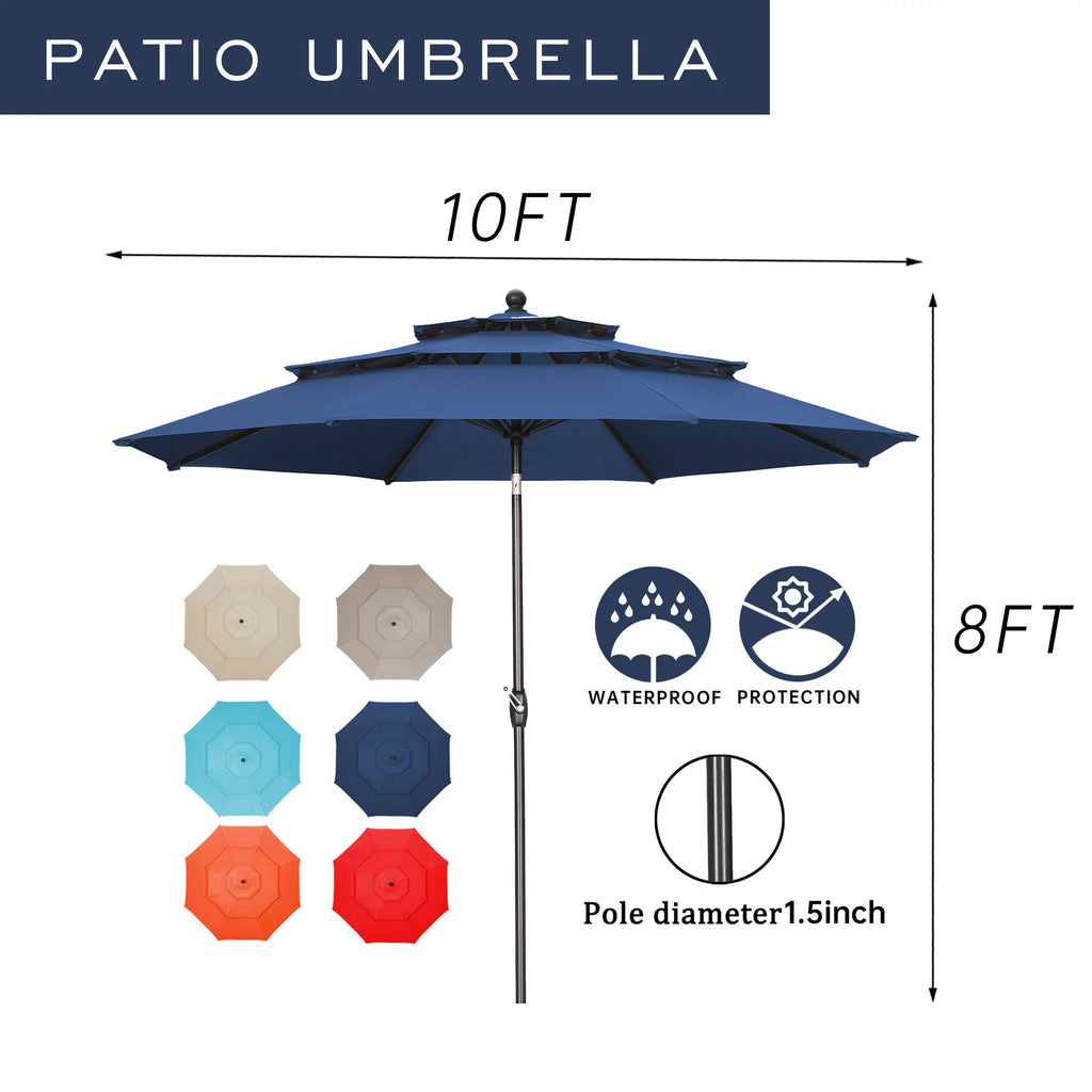 10FT 3 Tiers Adjustable Crank and Tilt Khaki Patio Umbrella E85068