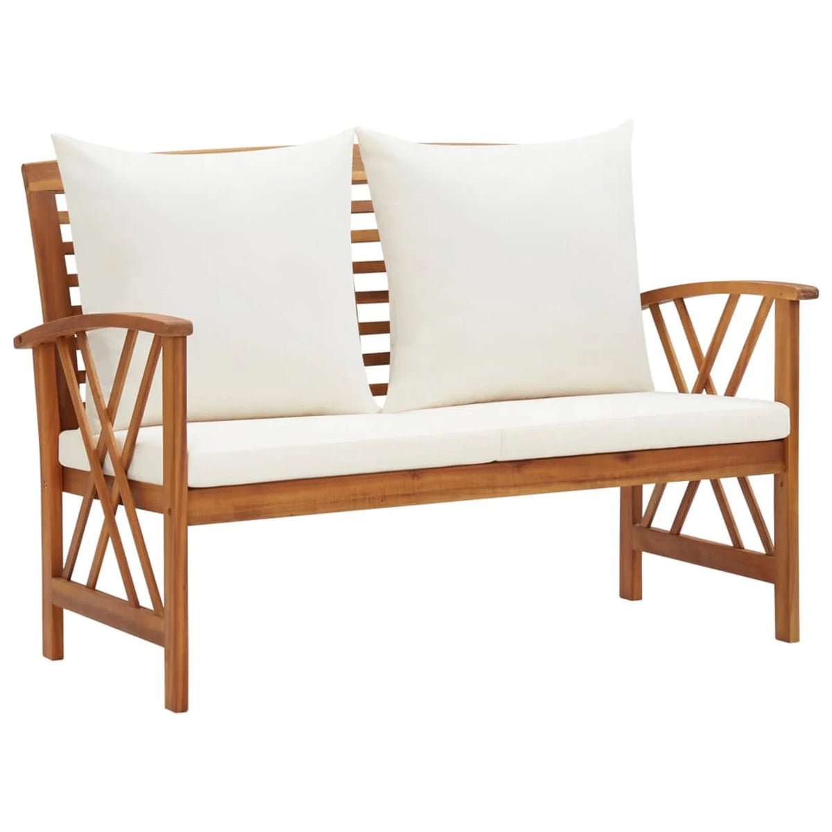 2 Piece Outdoor Conversation Set with White Cushion and Coffee Side Table Acacia Wood Sectional Sofa Set P5931