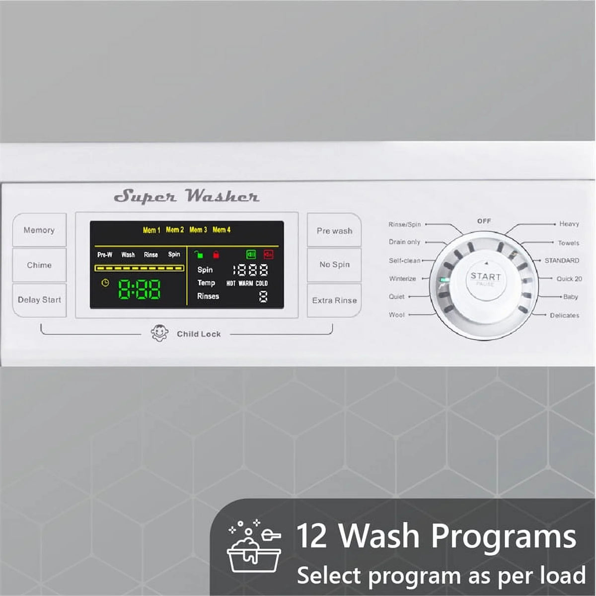 13 lbs Compact 110V Washer 1200 RPM 12 Programs E798