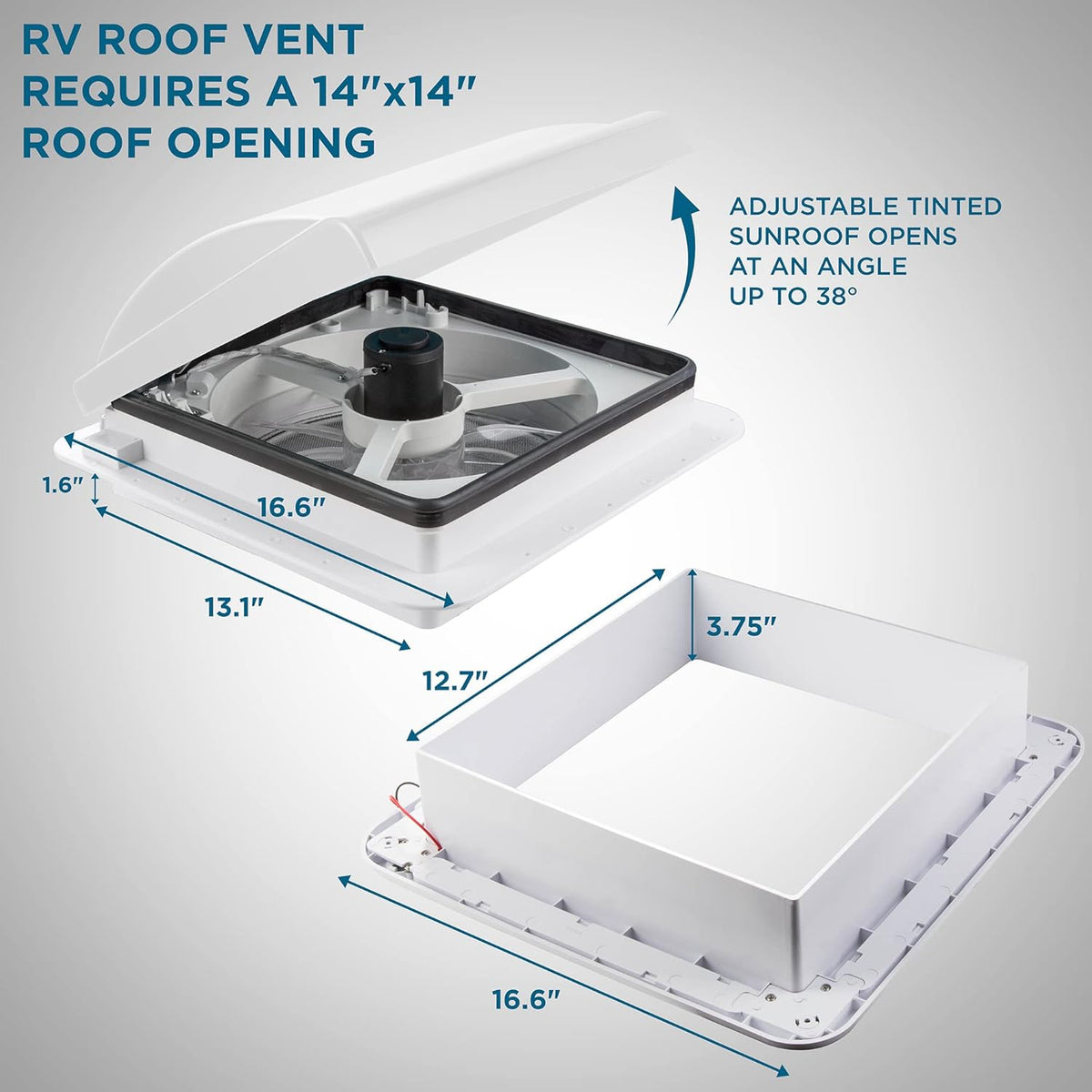 14” RV Roof Vent Fan with 3 Speed Intake & Exhaust and White Lid T80744