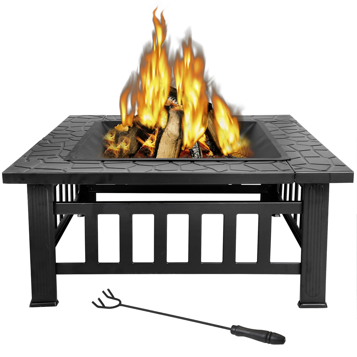 32 Outdoor Square Metal Wood Burning Fire Pit H59435