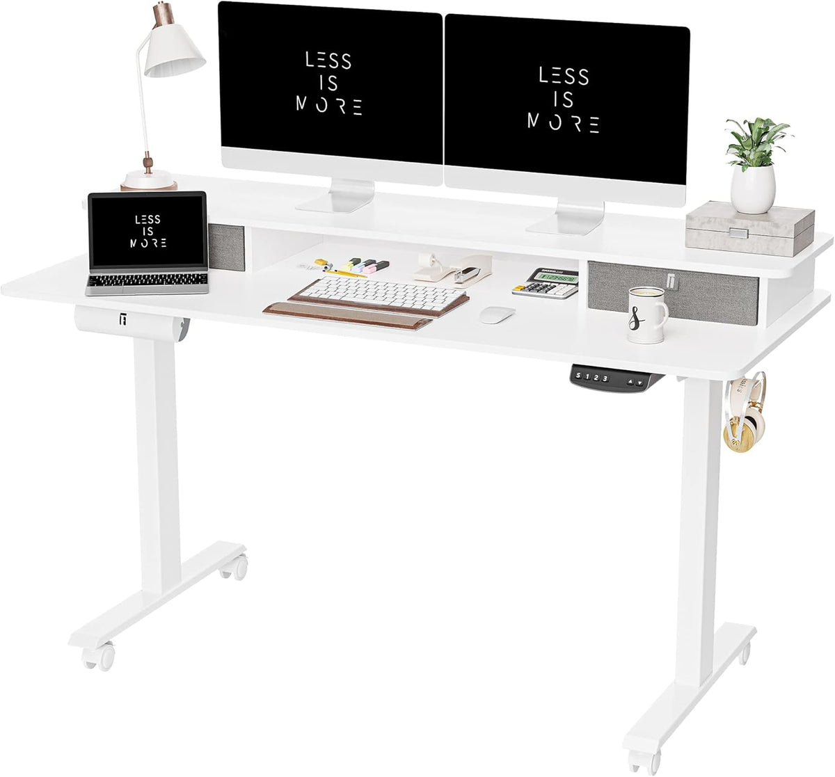 48 x 24 Inch Electric Standing Desk with Double Drawer and Storage Shelf K30367