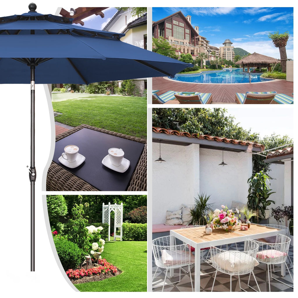 10FT 3 Tiers Adjustable Crank and Tilt Khaki Patio Umbrella E85068