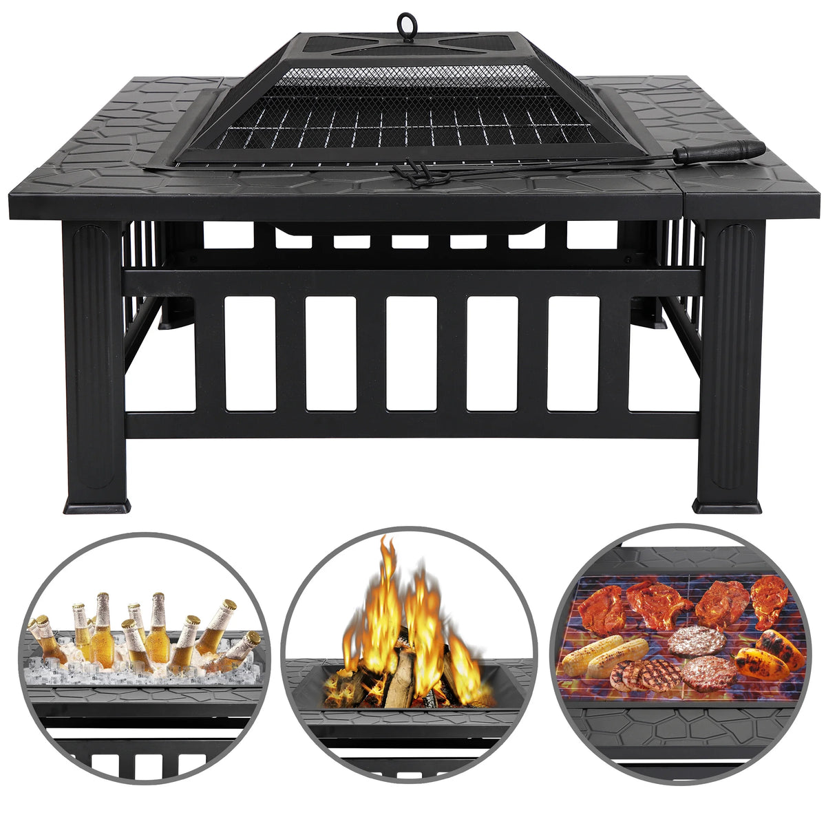 32 Outdoor Square Metal Wood Burning Fire Pit H59435