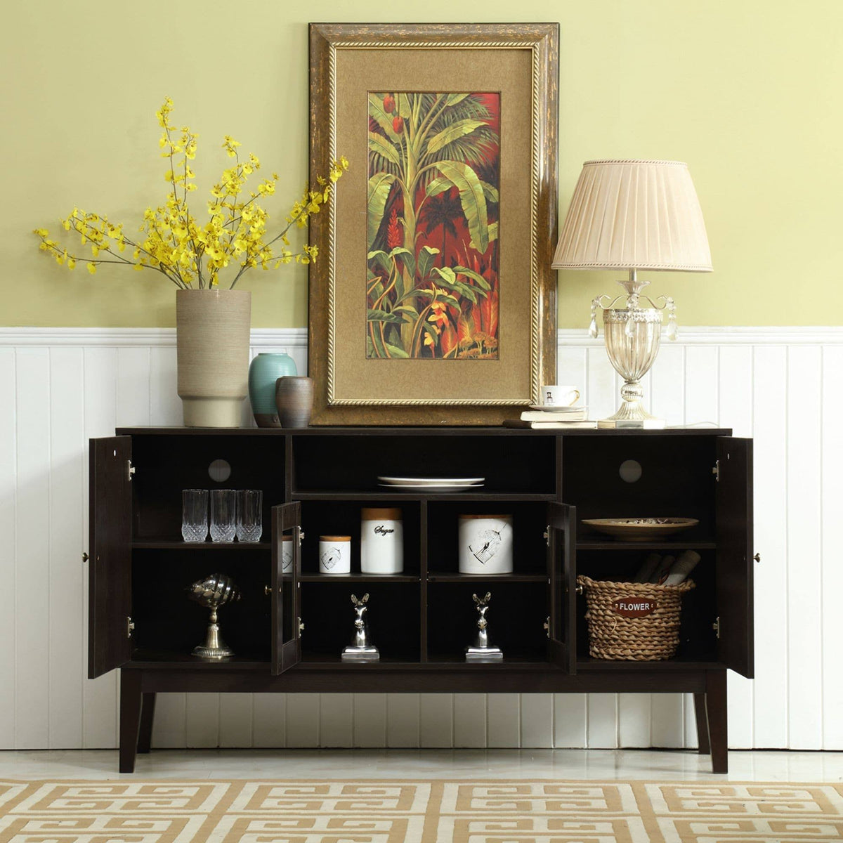 59x22 Wide Buffet Table Cabinet TV Console Dark Brown G917