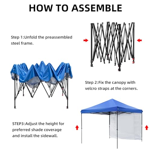 Blue 10x10 FT Pop Up Canopy Tent with 1 Sidewall B10581