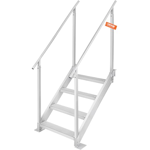 4 Steps 500lbs Adjustable Aluminum Dock Stairs with Handrails J68799