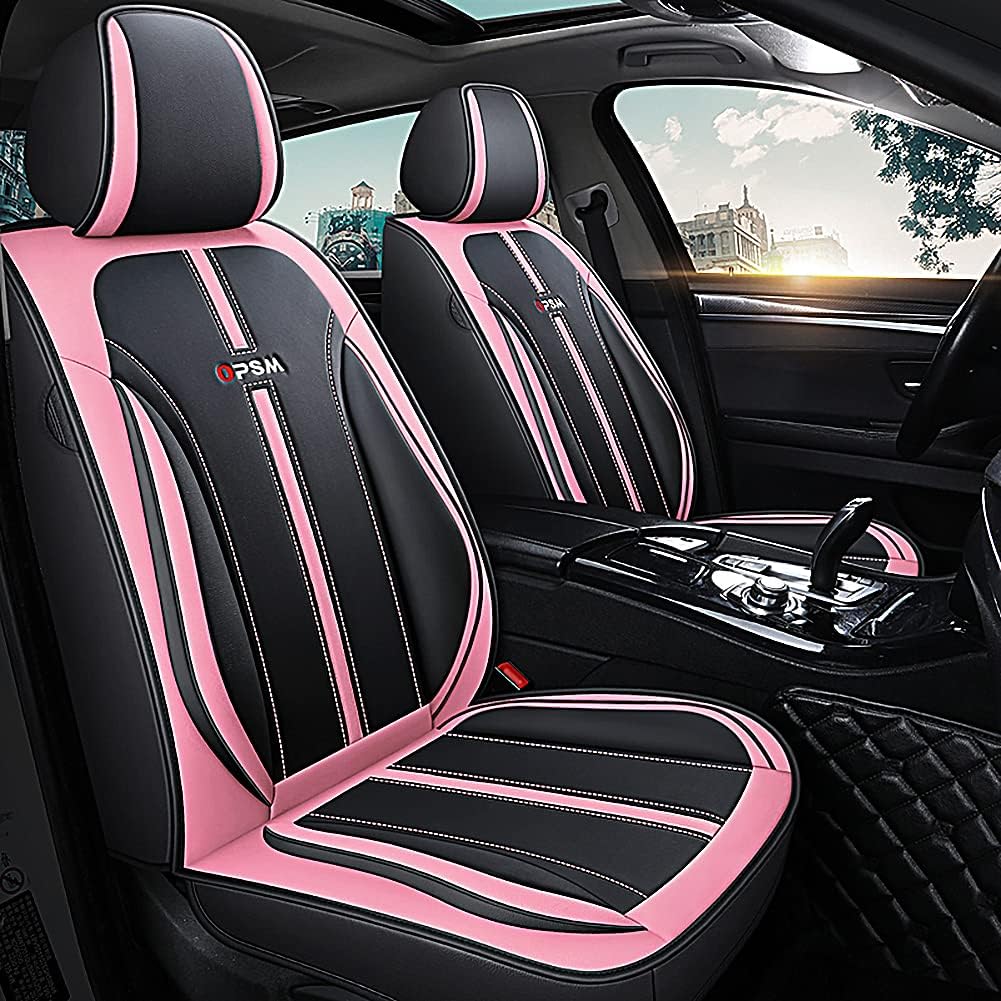 Black-Red Leather Car Seat Covers Full Set Y7422