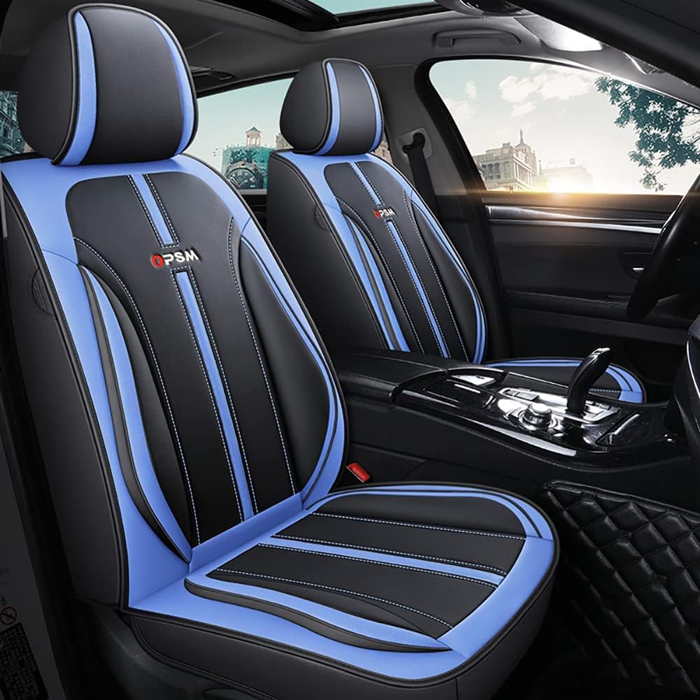 Black-Red Leather Car Seat Covers Full Set Y7422