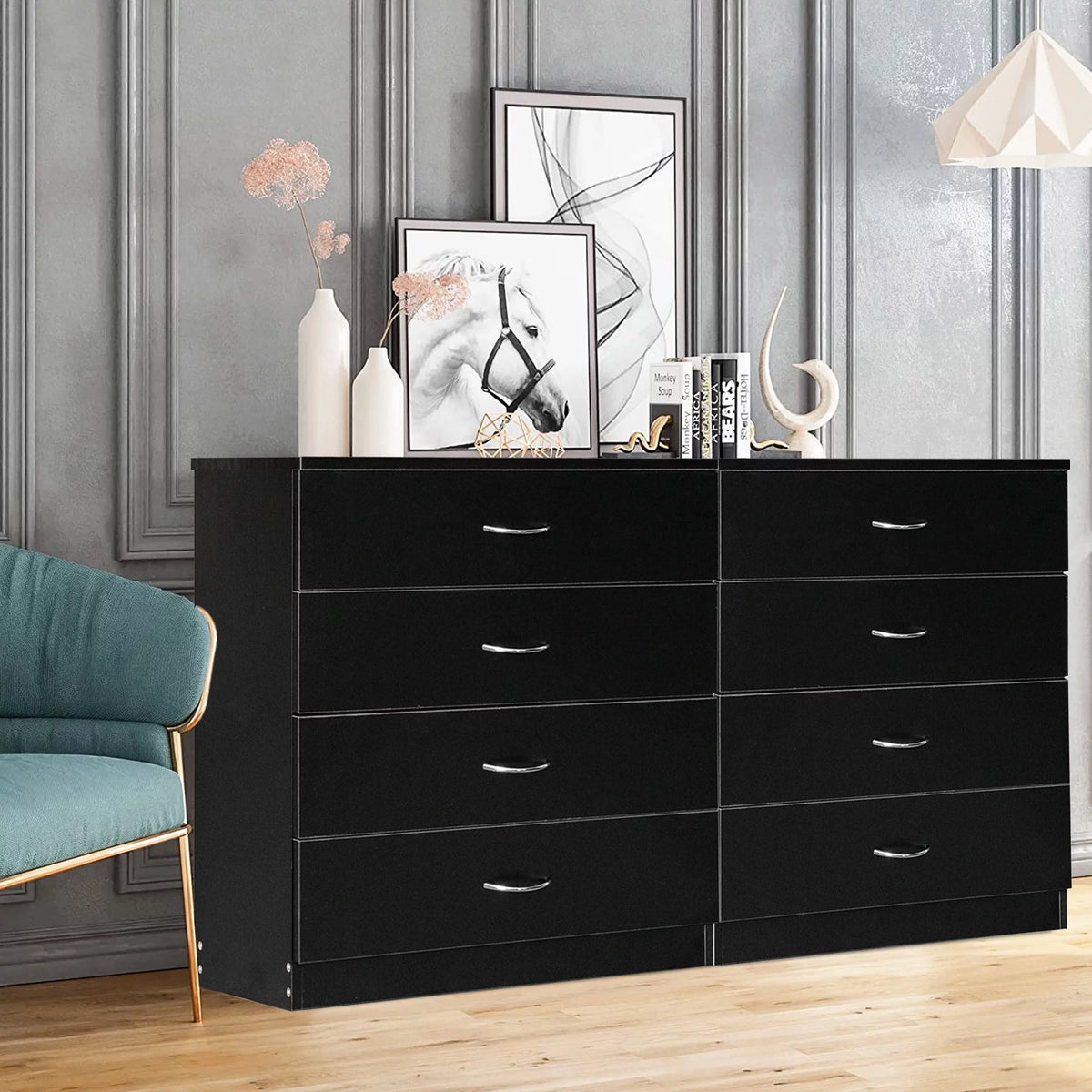 Black 4 Drawer Wood Dresser L558541
