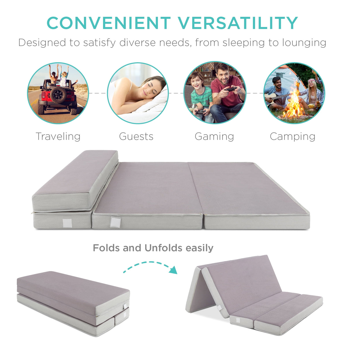 4in Thick Folding Portable Twin Mattress Topper with Carry Case J543461