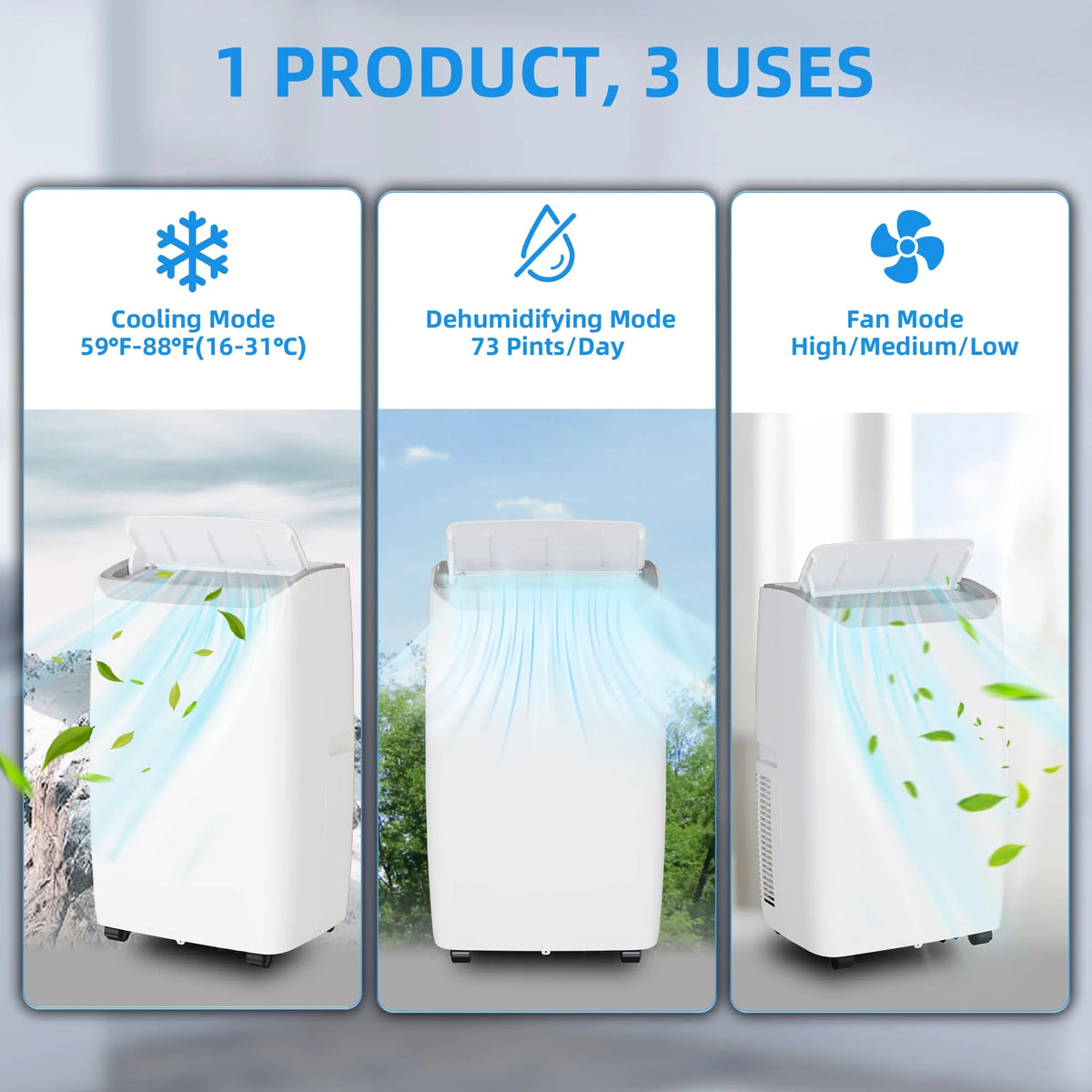 14,000 BTU 3-in-1 Portable Air Conditioner with Remote Control C2651