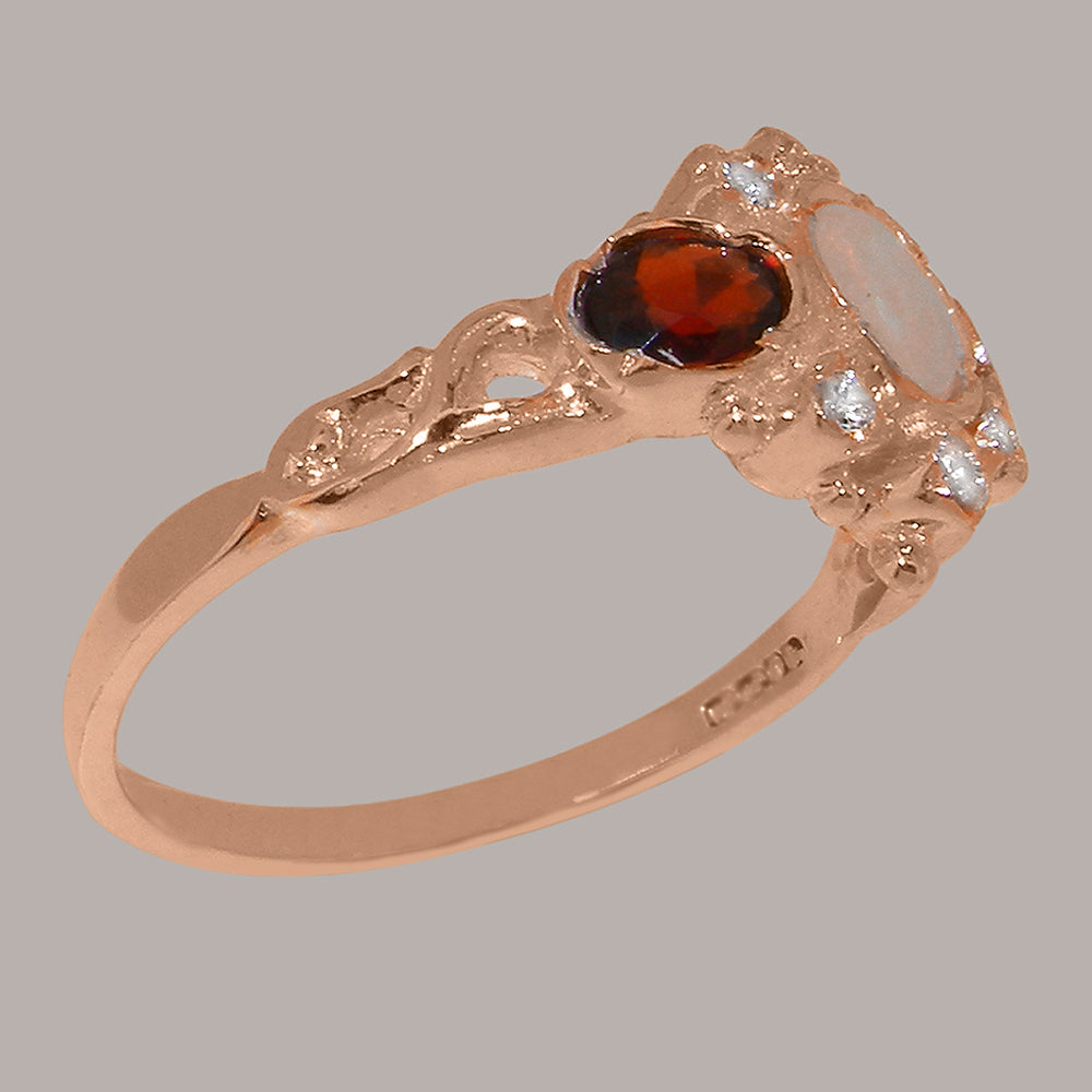 10k Rose Gold Opal Diamond Garnet Ring B3966