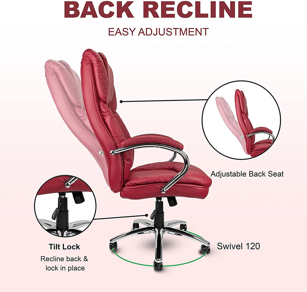 Big and Tall Red PU Leather Executive Office Chair 400lbs H3079