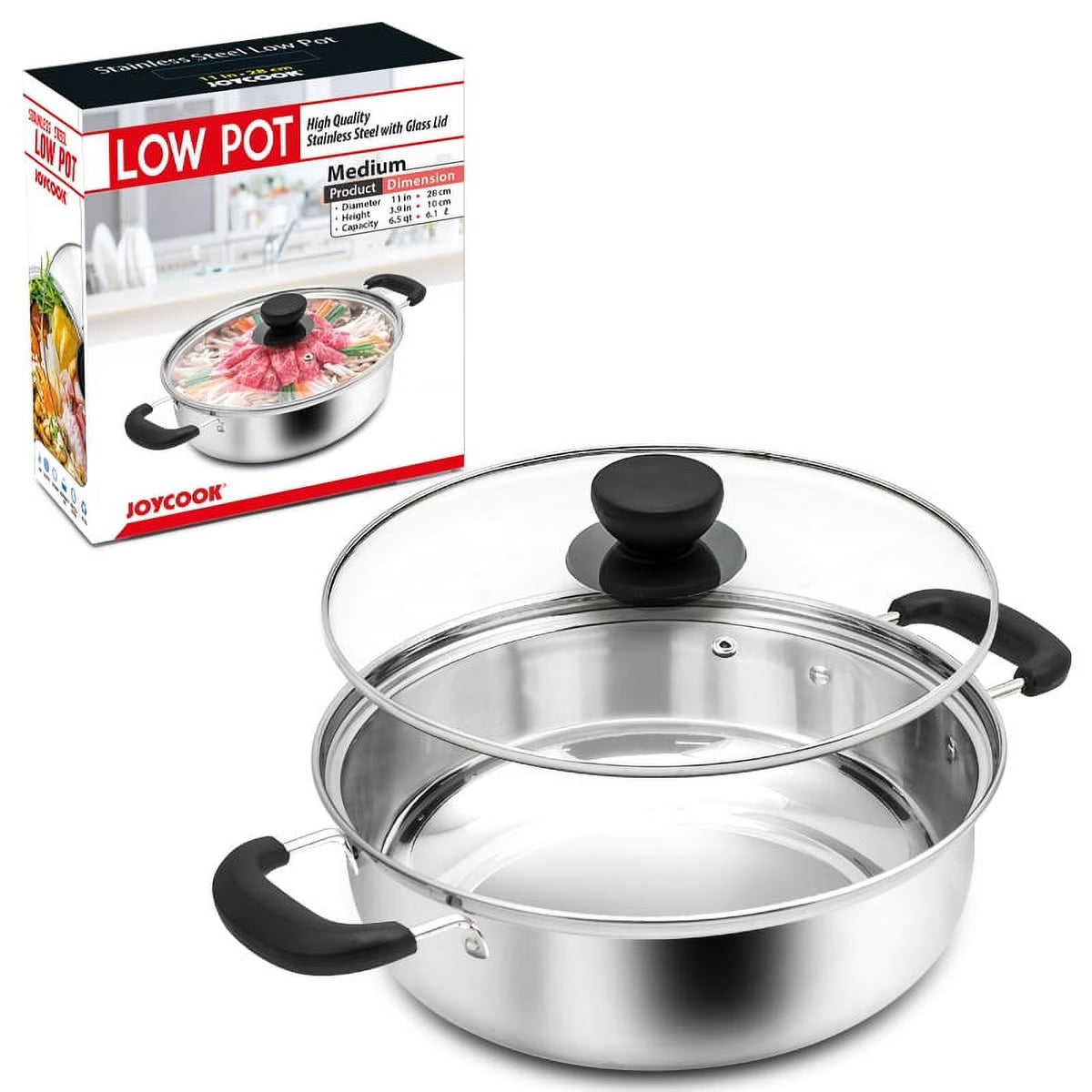 11 inch Stainless Steel Low Pot with Glass Lid 6.5 QT Z97864