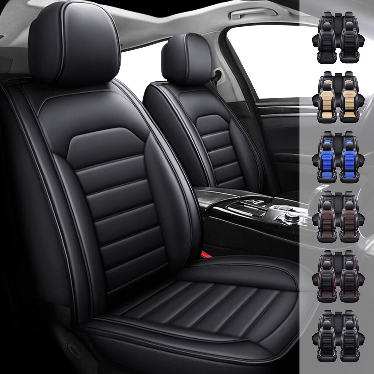 Black Waterproof Pu Leather Full Set Car Seat Covers A649