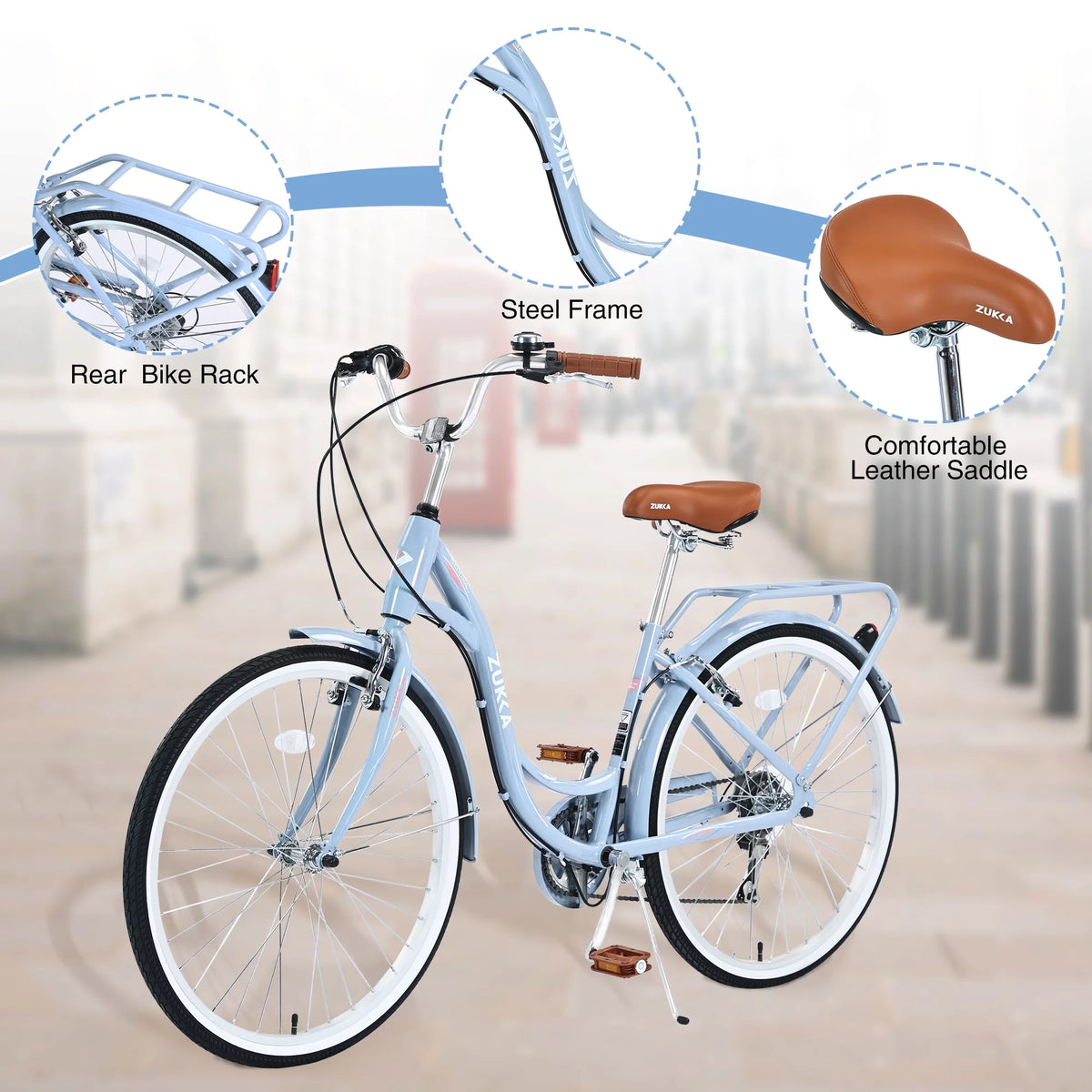 Blue 26 7 Speed Steel Frame City Bike R4455
