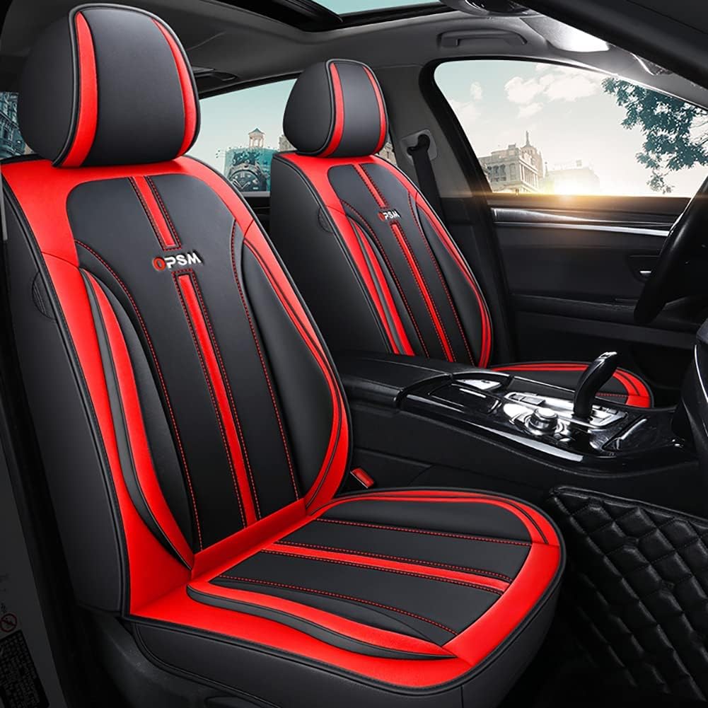 Black-Red Leather Car Seat Covers Full Set Y7422