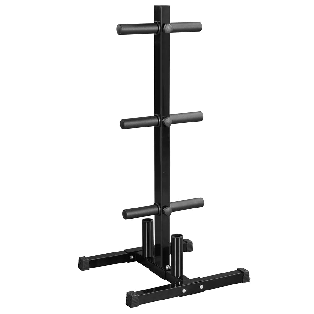 Black Olympic Weight Plate and Bar Holder Tree Stand Rack L7411