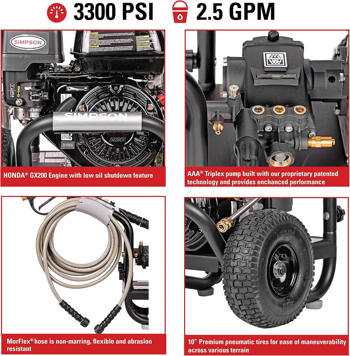 3300 PSI Gas Pressure Washer Powered by Honda GX200 V46875