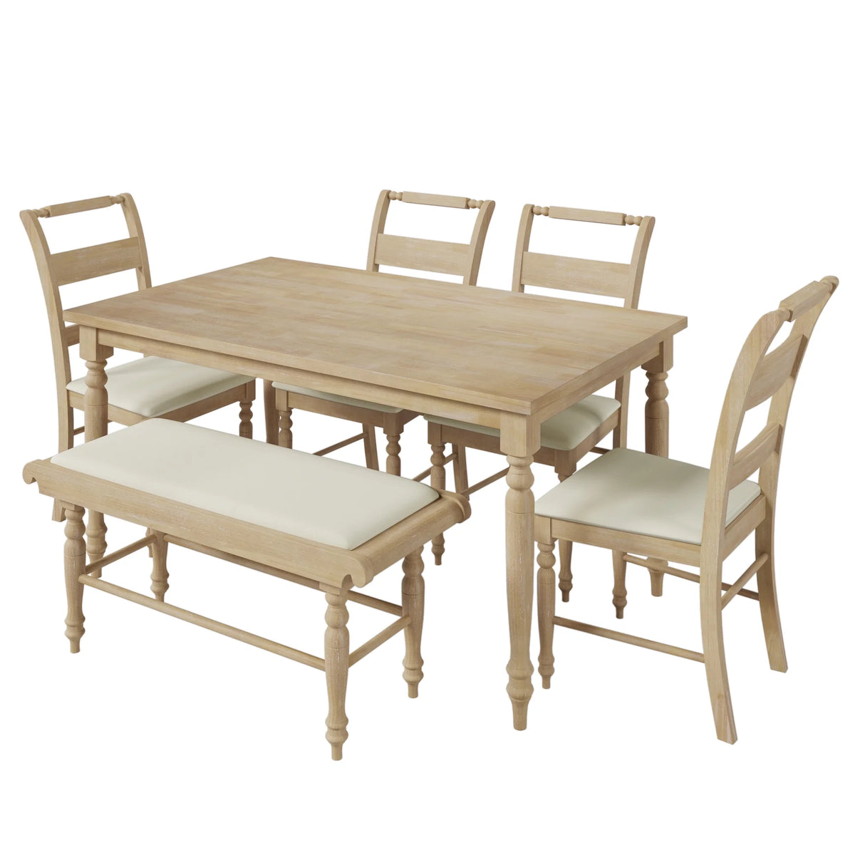 6-Piece Dining Set with Upholstered Chairs and Bench M6672