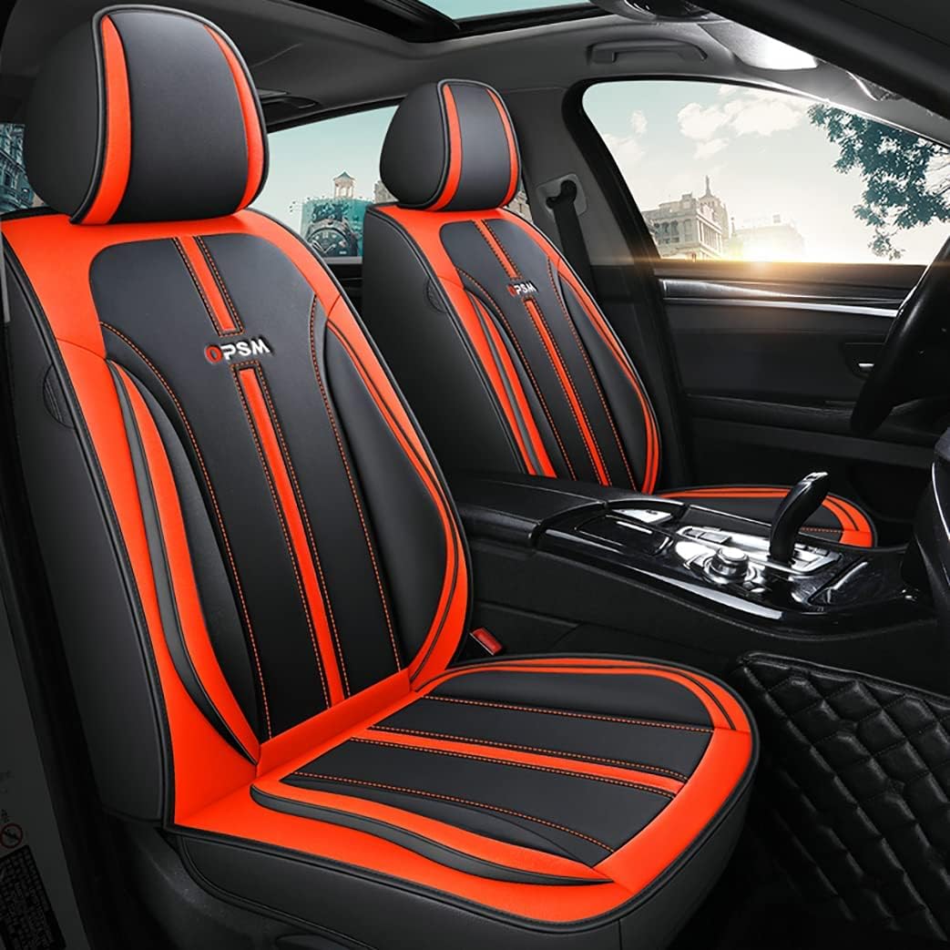 Black-Red Leather Car Seat Covers Full Set Y7422
